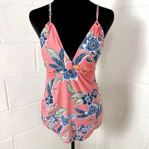 Beach Bump Maternity Tankini Top Pink Blue Tropical Floral Swim Beach Resort S